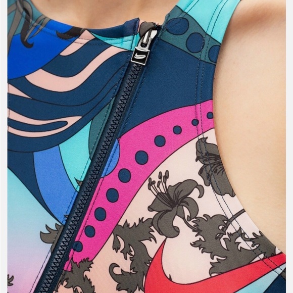 Nike Women's Sleeveless Bodysuit Swimsuit Metic Graphic ZIP Neck - Picture 3 of 4
